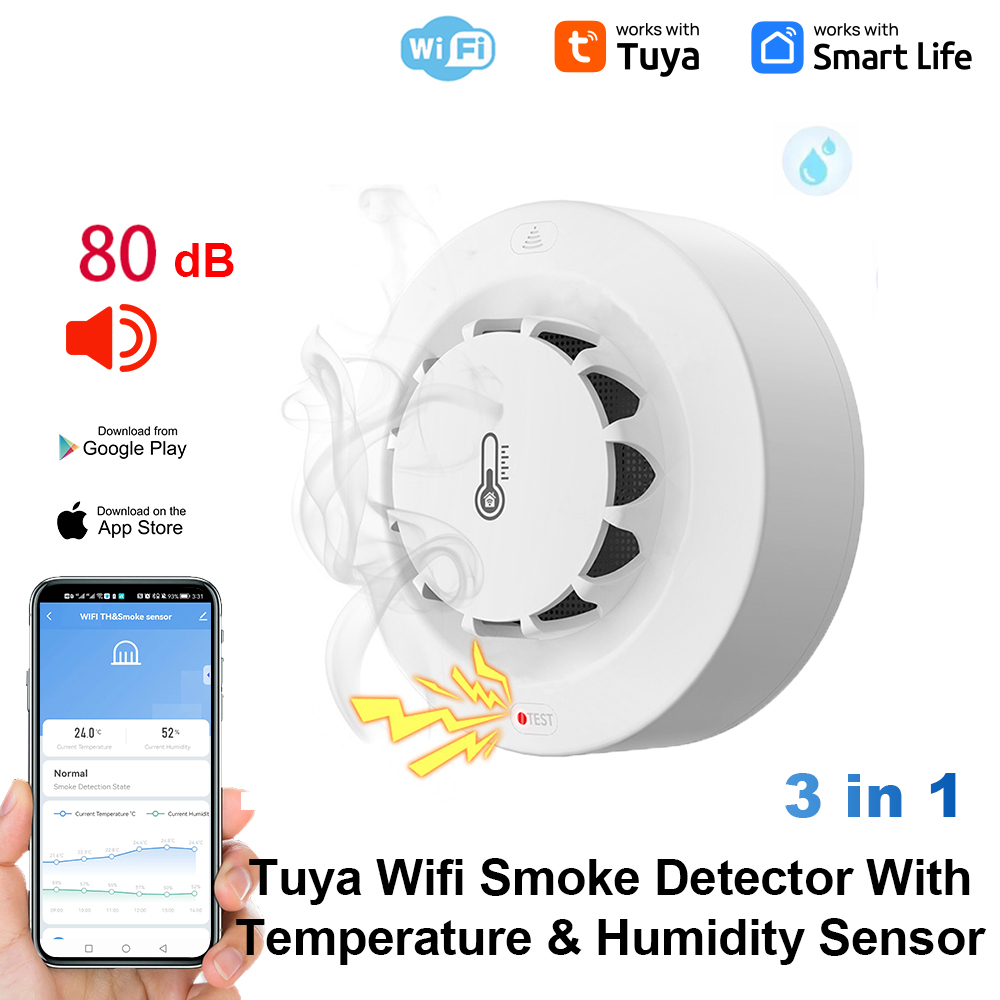 Wifi Thermostat - Tuya WiFi 温度と湿度センサー 煙探知機 保護アラーム 煙ハウスコンビネーション