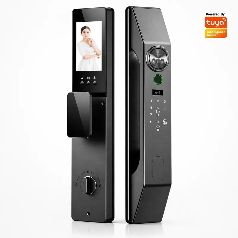Smart Door Lock Wifi - 多言語対応、顔認識、パスワード、指紋認証機能を備えたスマートホーム用ドアロック。盗難防止機能、電子ロック、遠隔監視機能付き。