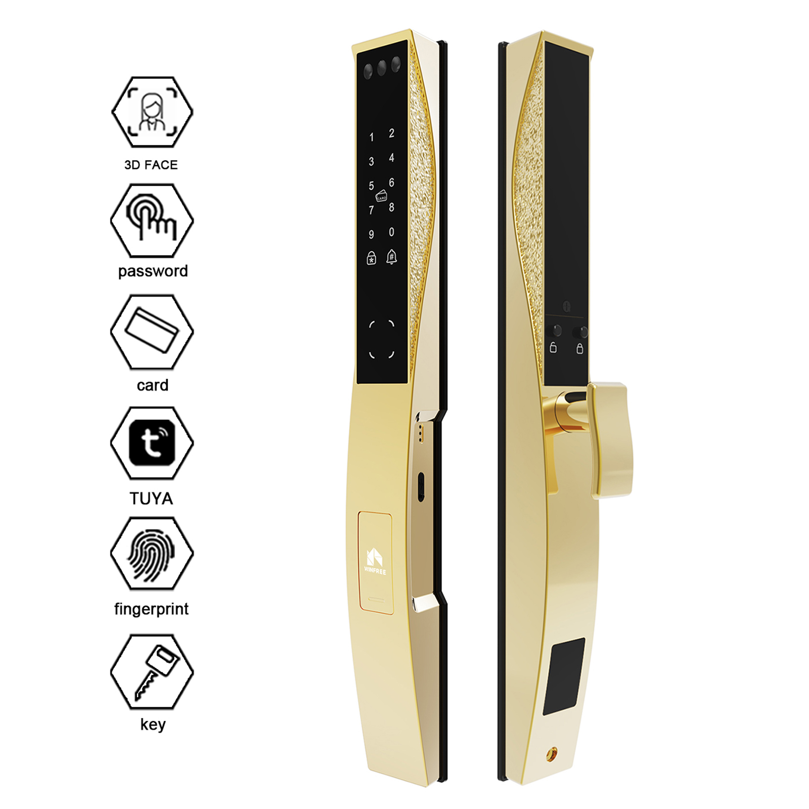 Smart Door Lock Wifi - WINFREE Tuya Wifiスマートデジタルスリムフレームドアロック、3D顔認証パスコードロック、指紋掌紋インテリジェントスマートロック