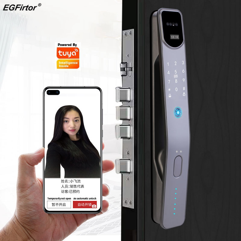 Smart Door Lock Wifi - Tuya-電子指紋スマートドアロック,3D,顔認識,アプリケーションによるリモコン,盗難防止,家庭用デジタルロック