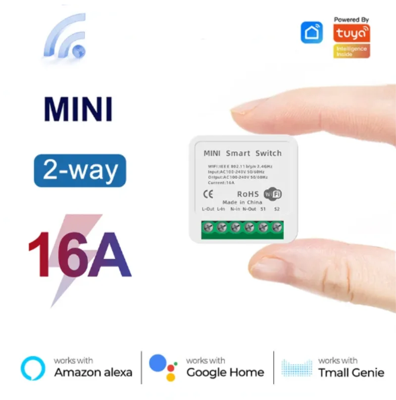 Smart Home Automation Kit - Tuya mini 16a wifiスイッチスマートライフアプリ2ウェイコントロールスマートホームオートメーションモジュール割り込み作業用alexa google home