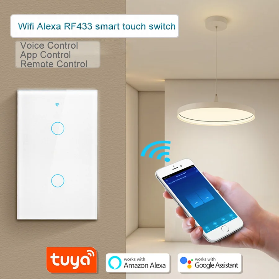 Smart Light Switch Wifi - Tuya WiFi スマートスイッチは Alexa と連携し、中性線の有無にかかわらず使用可能、タッチライトスイッチ、ワイヤレス RF433