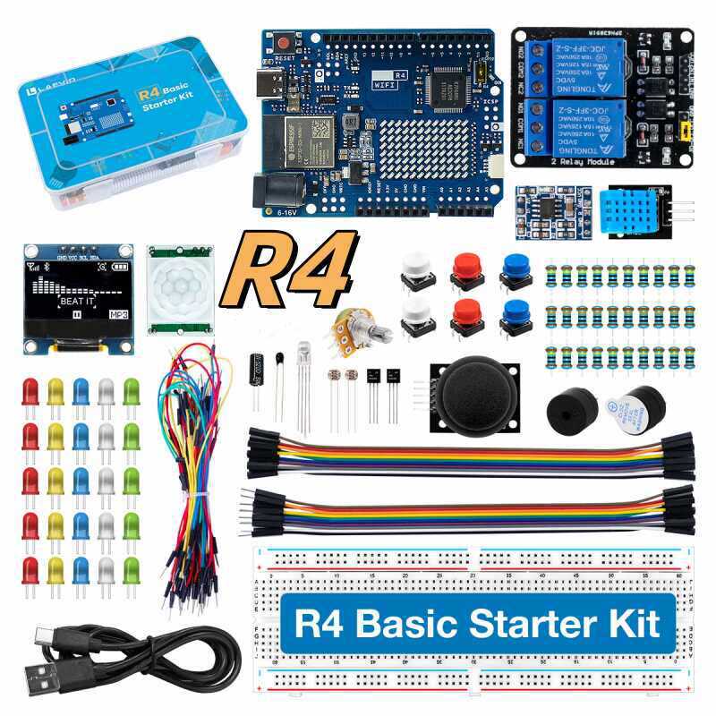 Electronics Project Kit - UNO R4 WiFi対応開発スターターキット。センサーと電子部品が付属し、プログラミング学習やDIYプロジェクトに最適。