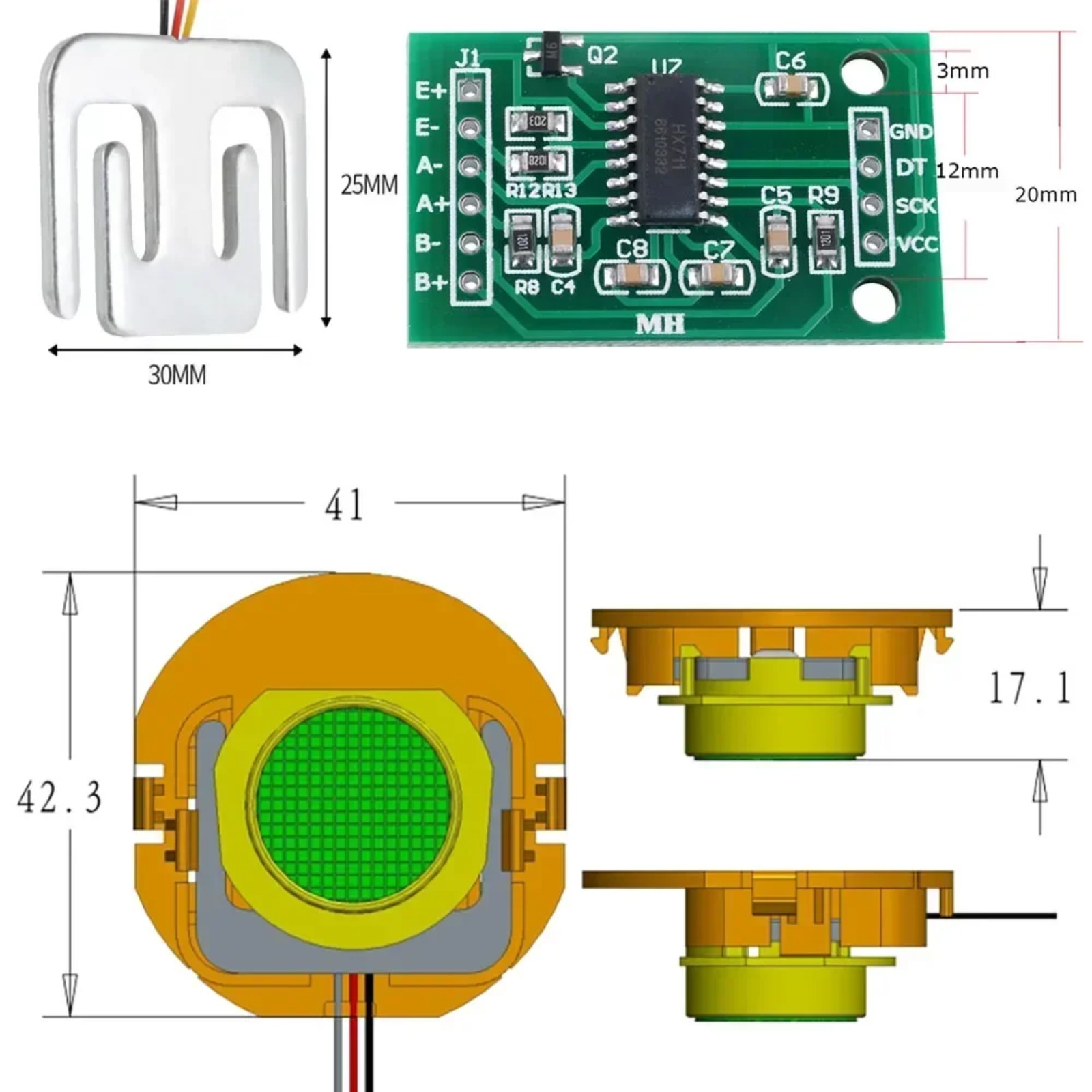 Sensor Kit Arduino - DIYmall 50KGロードセル重量センサー、HX711アンプモジュール付き、Arduinoプロジェクト用