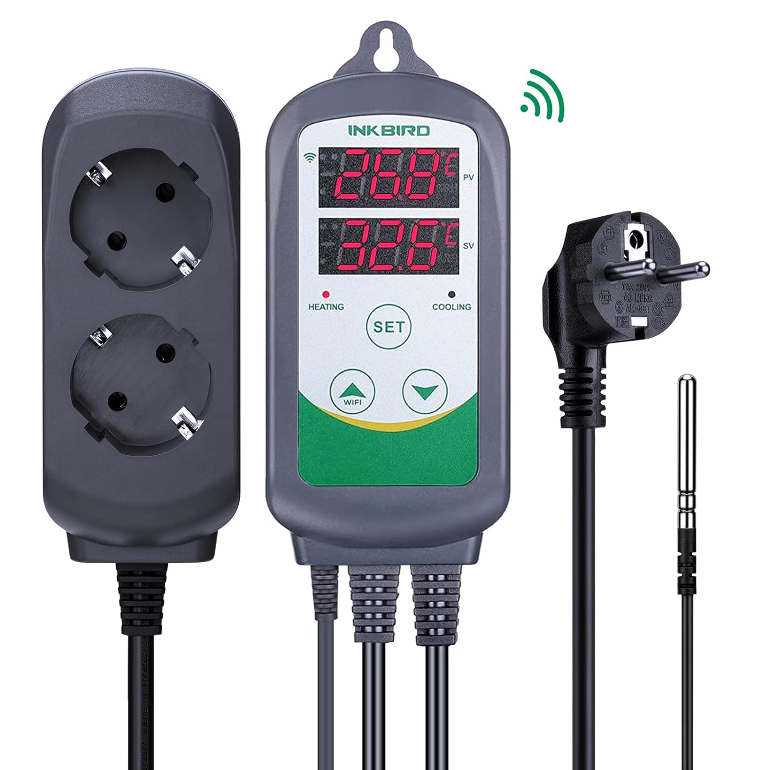 Wifi Thermostat - Inkbird-wifiデジタル温度コントローラー,EUプラグ,サーモスタット出力,ガラスバルーン,発酵槽,温室,ITC-308-WiFi, 220v