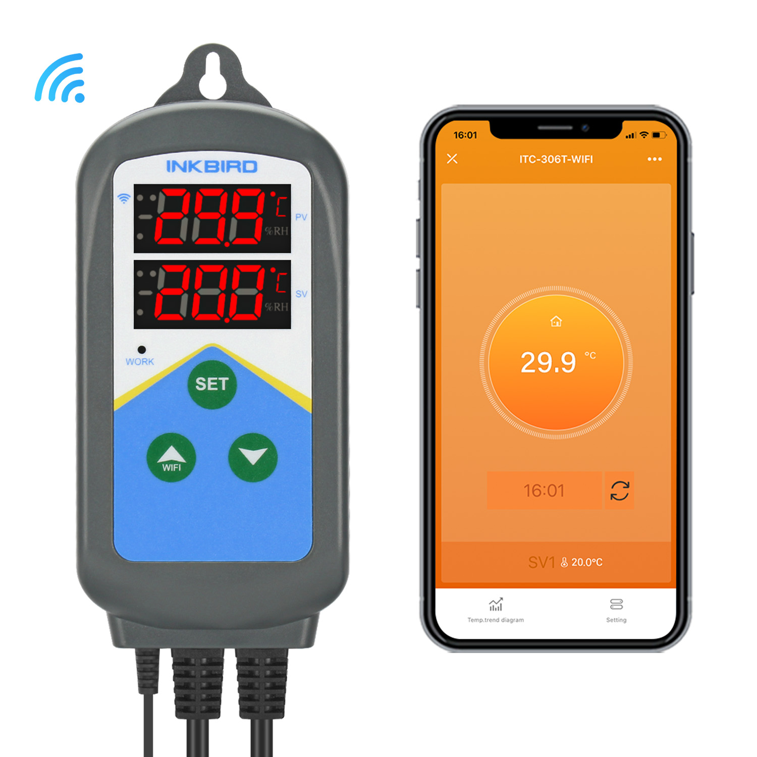 Wifi Thermostat - Inkbird-WiFiサーモスタットITC-306T-WIFI,24時間サイクル,二重暖房,昼と夜の温度コントローラー