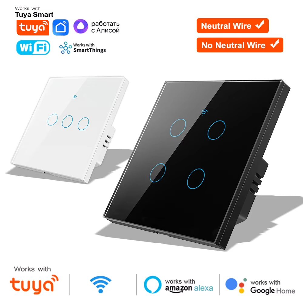 Smart Light Switch Wifi - 1 2 3 4連ギャングWiFi RF 433mhzタッチウォールライトスマートワイヤレススイッチ付き220Vニュートラル不要EU仕様Tuya