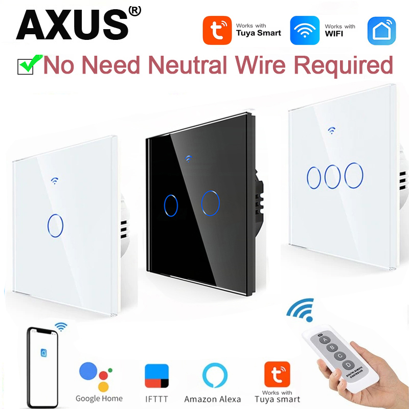 Smart Light Switch Wifi - AXUS EU WiFiスマートライトスイッチ、ニュートラル配線不要、タッチスイッチ、RF433、Tuya Smart Lifeアプリ対応、Alexa、Google Home連携