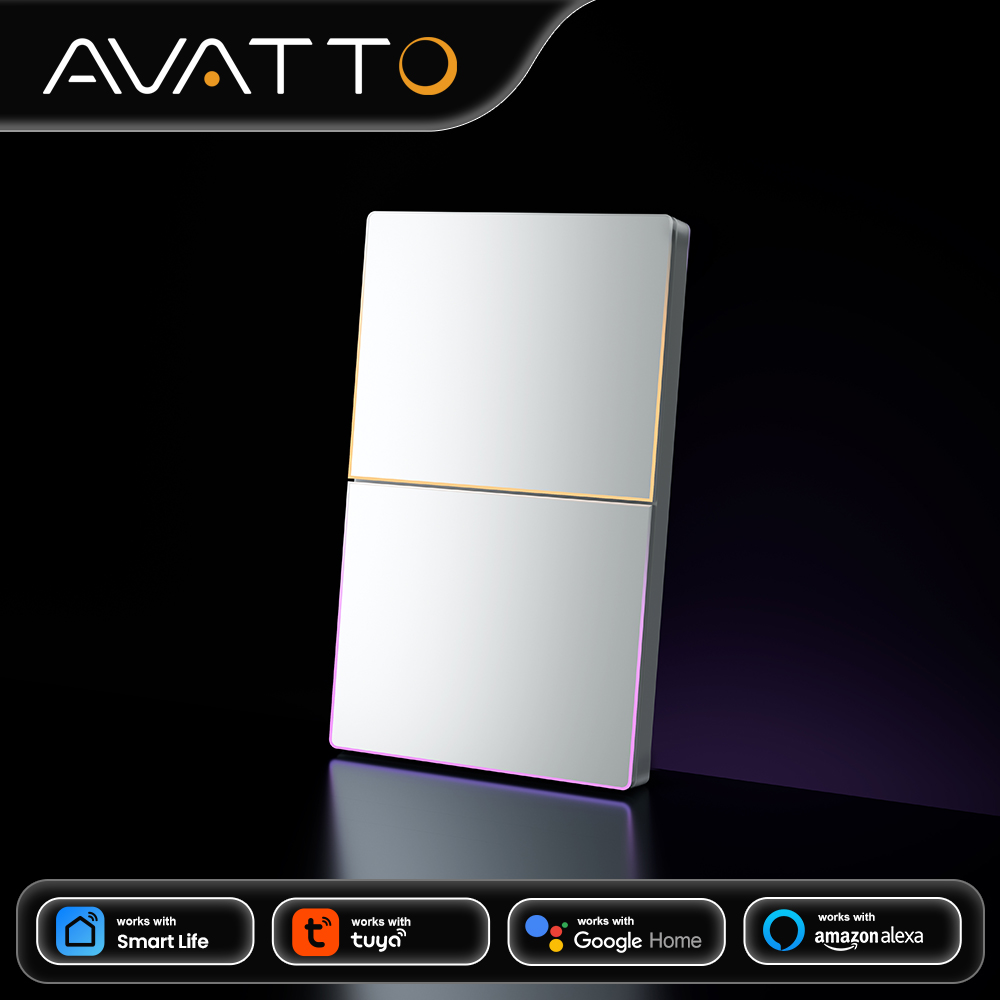 Smart Light Switch Wifi - AVATTO 1/2/3/4連 WiFi スマートライトスイッチ、ワイヤレス壁掛け大型ボタンスイッチ、アンビエントライト付き、Tuya、Alexa、Google Home対応