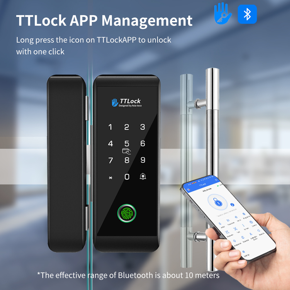 Smart Door Lock Wifi - TTLOCK スマートガラスロック 指紋認証 13.56MHz パスワード解除 オフィス用