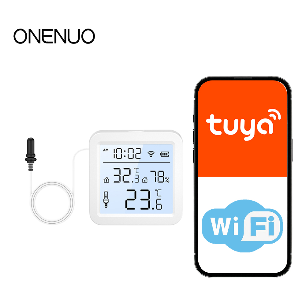 Wifi Thermostat - 外部プローブ付きWiFi湿度温度センサー、屋内/屋外用Tuyaスマート温度計、スマートホームアプリ監視用