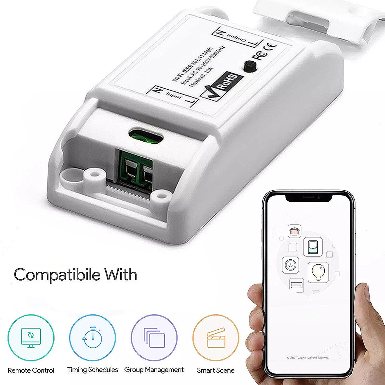 Smart Light Switch Wifi - 1個入り Wi-Fi対応スマートスイッチ、汎用型家電コネクター、リモコン操作、タイマー機能、LED照明、ワイヤレスソケット