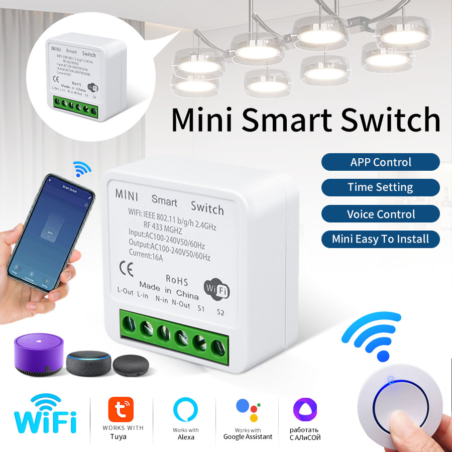 Smart Light Switch Wifi - RF433Mhz 16A/20A Tuya WiFi スマートスイッチワイヤレスリレーレシーバー 100-240V