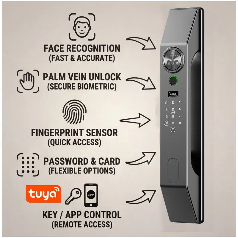 多言語対応、顔認識、パスワード、指紋認証機能を備えたスマート - Smart Door Lock Wifi のレビューと価格