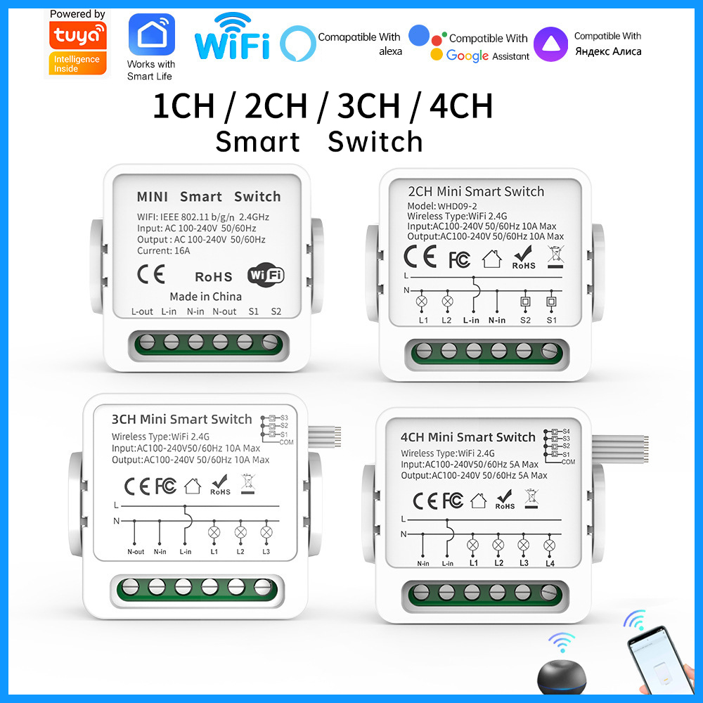 Tuya WiFiスマートスイッチ 1/2/3/4連 4ウェ - Smart Light Switch Wifi のレビューと価格