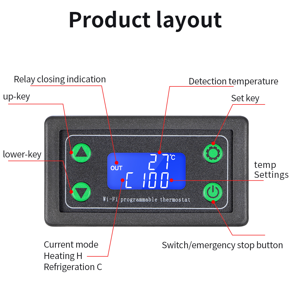 DC12-36V LED デジタル温度コントローラー -99 - Wifi Thermostat のレビューと価格