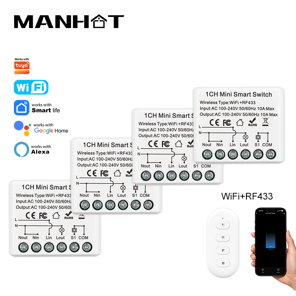 10A ミニ WIFI スマートスイッチ RF433Mhz  - Smart Light Switch Wifi のレビューと価格