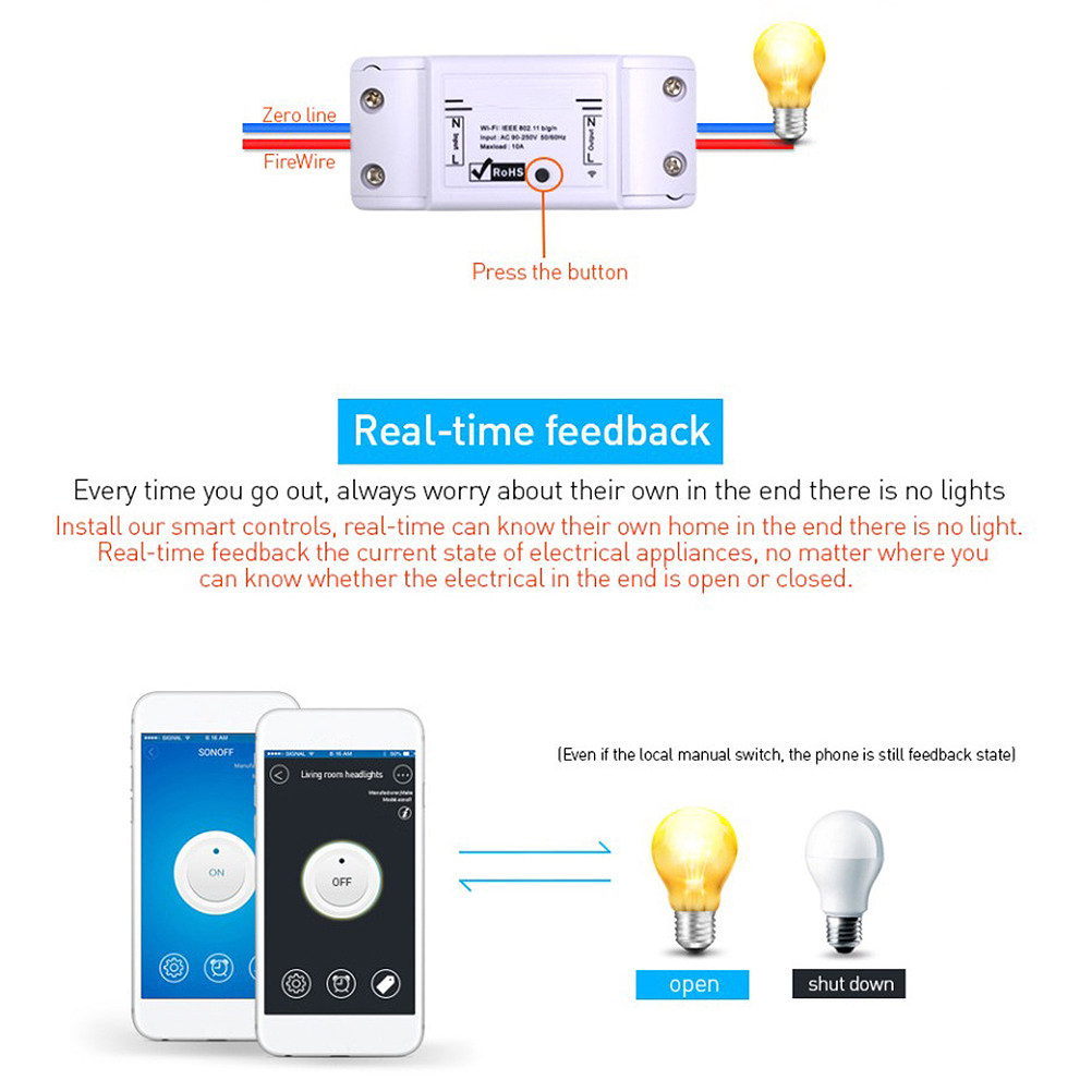 1個入り Wi-Fi対応スマートスイッチ、汎用型家電コネクタ - Smart Light Switch Wifi のレビューと価格